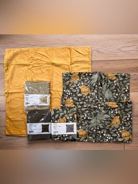 IKEA Floral and Mustard Accent Pillow Covers - Green, Mustard